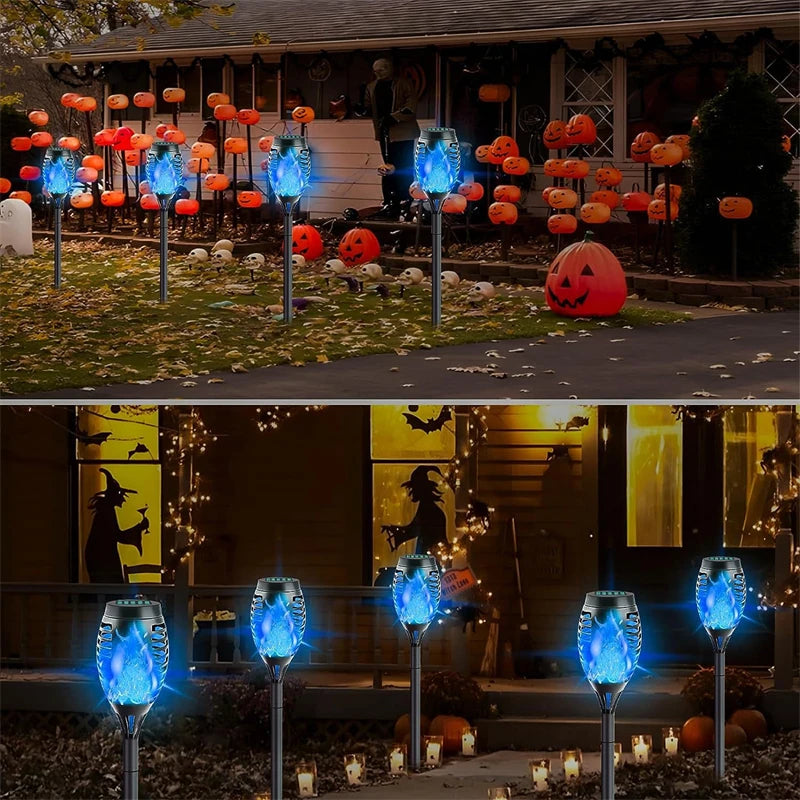 12 LED saulės liepsnos žibintuvėlis mirga mėlynai violetinės šviesos vandeniui atsparus sodo dekoravimas lauko vejos tako kiemo kiemo LED lempa