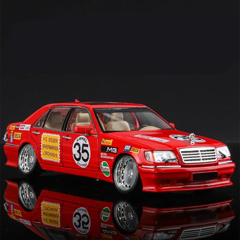 Mažas automobilis 1:24 Mercedes Benz S320 W140 lydinio miniatiūrinis automobilio modelis, liejamas metalinis garsas& šviesos kolekcija vaikams žaislinė transporto priemonė, dovana