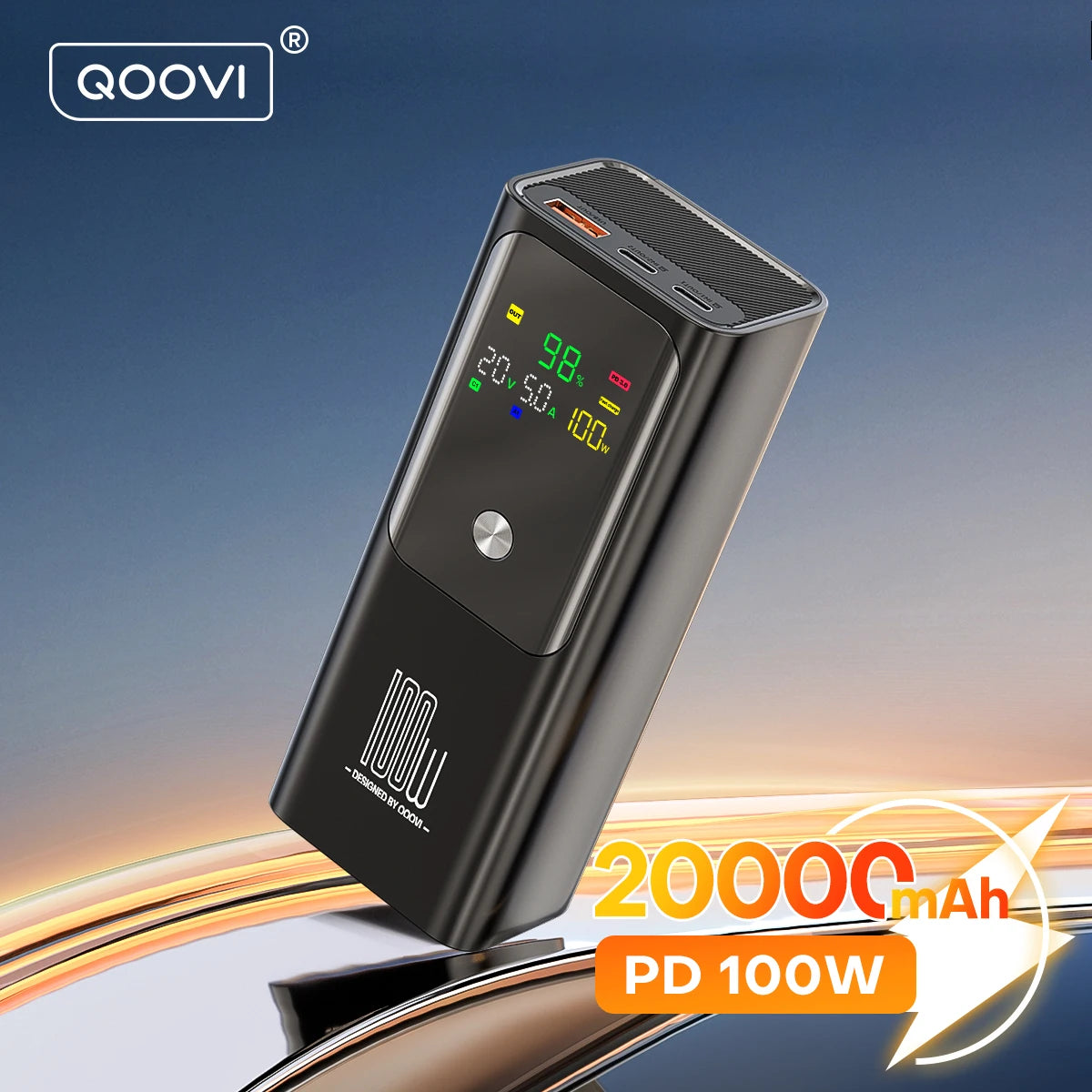 QOOVI PD 100W maitinimo blokas 20000mAh išorinės baterijos talpa greito įkrovimo nešiojamas įkroviklis Powerbank nešiojamam kompiuteriui iPhone Samsung