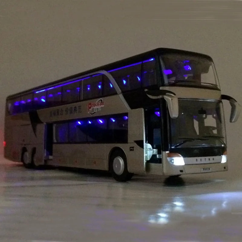 Children Toy Bus Car Boy Diecast Metal Model For Children Pull Back Miniature Sound Light Educational Collection Gift