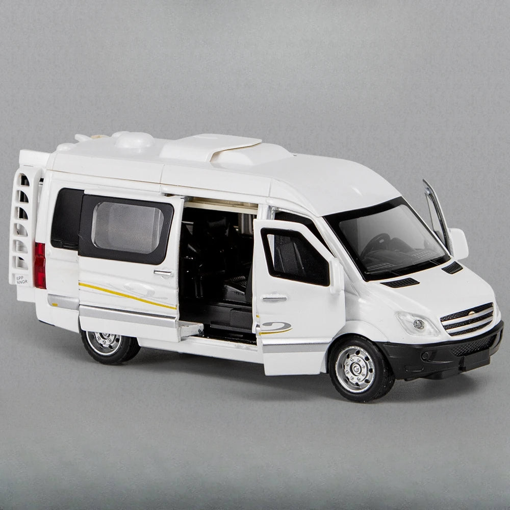 1/32 Business Purpose Vehicle RV Toy Car Model Alloy Diecast Sound Light Pull Back Function Toys Vehicle Models Collection Gifts