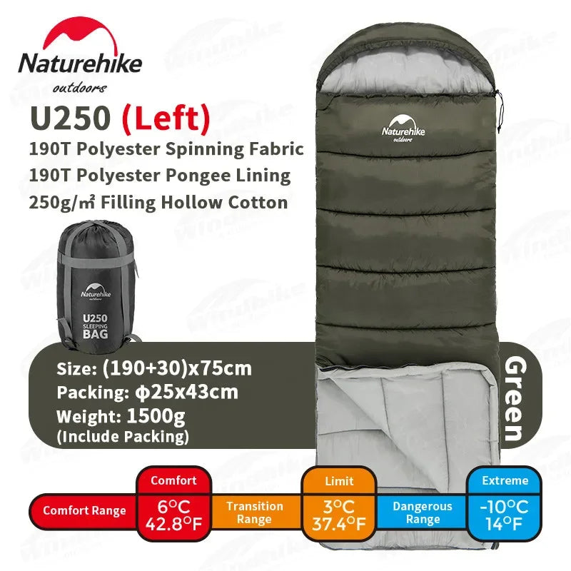 Naturehike Sleeping Bag Polyester Cotton Ultralight Winter Envelope Sleeping Bags for Adult Outdoor Camping Tourist Waterproof