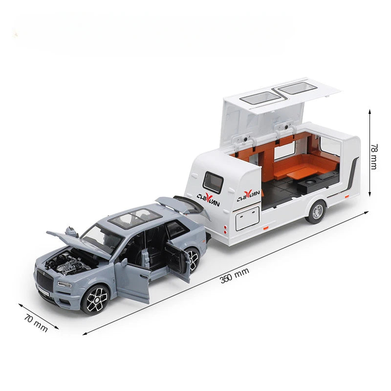 1/32 Rolls Royce Cullinan RV Car Model Alloy Diecast Off-road Vehicle Toy With Sound and Light Camping Car Model For Boys Gifts