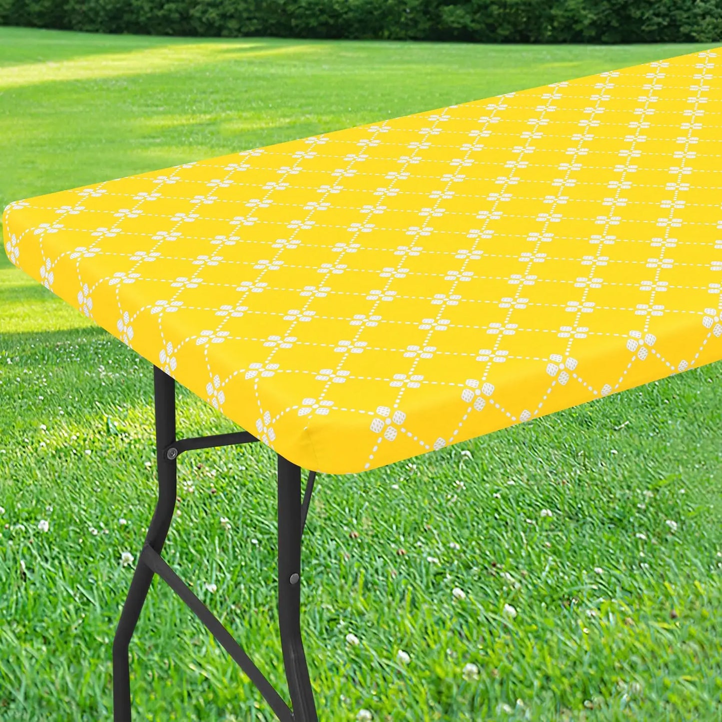Olanly Rectangle Vinyl Table Cloth Elastic Fitted Tablecloth With Flannel Backing Waterproof Plastic Table Cover Camp Tablecloth