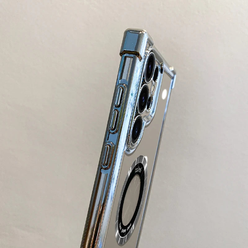 Prabangus padengiamas magnetinis belaidžio įkrovimo dėklas, skirtas Samsung S25 S24 Ultra S23 FE S22 Plus S21 Note 20 skaidrus objektyvo apsauginis dangtelis