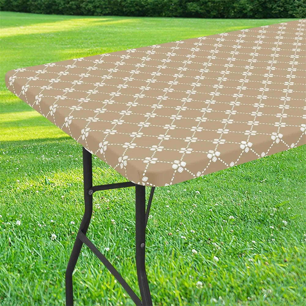 Olanly Rectangle Vinyl Table Cloth Elastic Fitted Tablecloth With Flannel Backing Waterproof Plastic Table Cover Camp Tablecloth