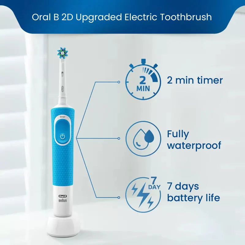 Oral B elektrinis dantų šepetėlis D100 Vitality 2D Kryžminis įkraunamas dantų šepetėlio valymo veiksmas su bambuko anglies šepetėlio galvutėmis