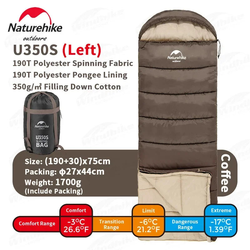 Naturehike Sleeping Bag Polyester Cotton Ultralight Winter Envelope Sleeping Bags for Adult Outdoor Camping Tourist Waterproof