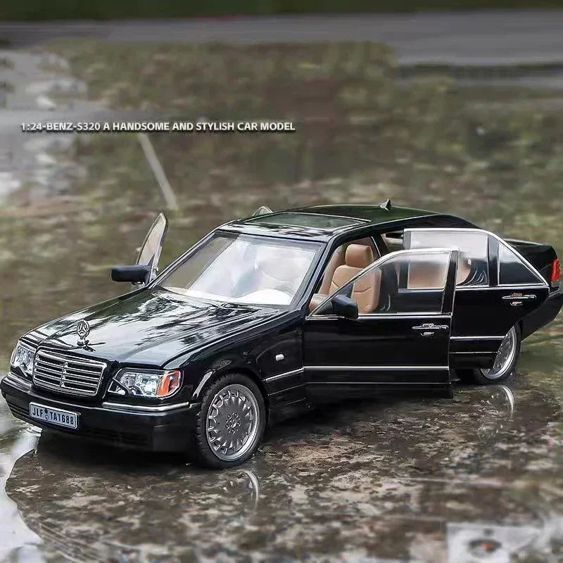Mažas automobilis 1:24 Mercedes Benz S320 W140 lydinio miniatiūrinis automobilio modelis, liejamas metalinis garsas& šviesos kolekcija vaikams žaislinė transporto priemonė, dovana