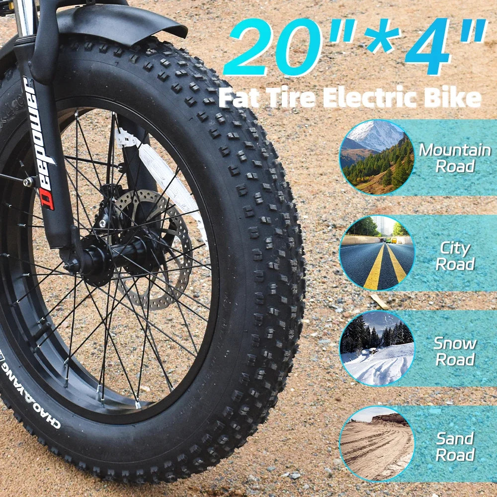 DEEPOWER G20Pro 1000W sulankstomas elektrinis dviratis 1000W 48V 25AH Fat Tire Ebike Mountain 20 colių elektrinis dviratis paplūdimio dviračiu E dviratis