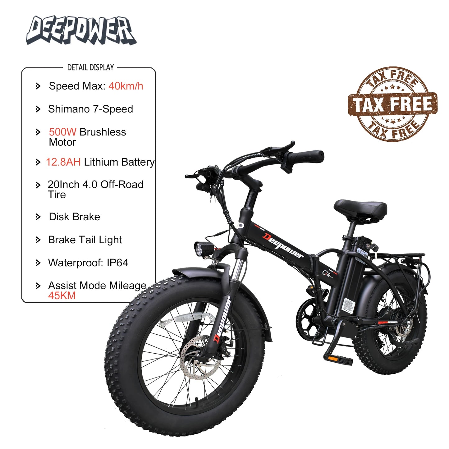 DEEPOWER G20Pro 1000W sulankstomas elektrinis dviratis 1000W 48V 25AH Fat Tire Ebike Mountain 20 colių elektrinis dviratis paplūdimio dviračiu E dviratis