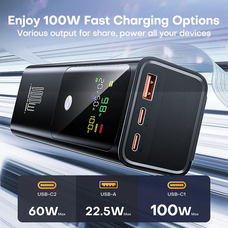 QOOVI PD 100W maitinimo blokas 20000mAh išorinės baterijos talpa greito įkrovimo nešiojamas įkroviklis Powerbank nešiojamam kompiuteriui iPhone Samsung