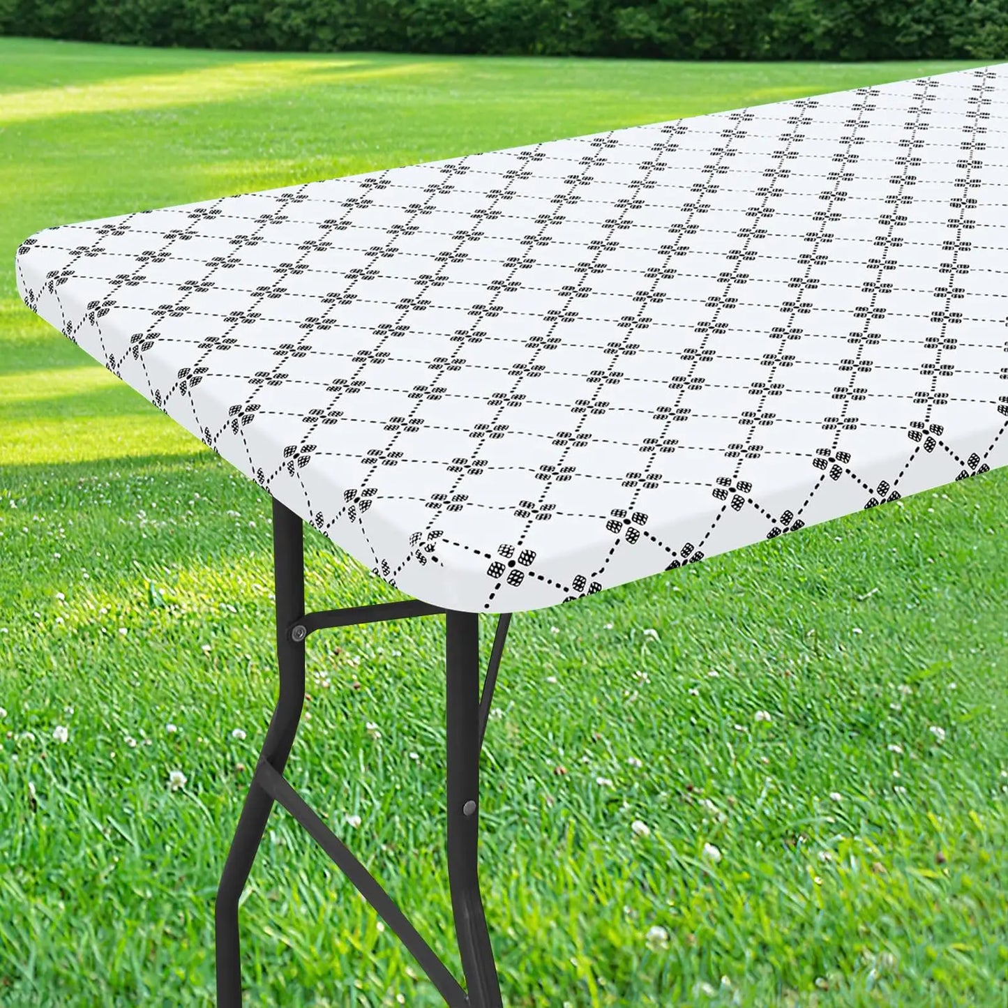 Olanly Rectangle Vinyl Table Cloth Elastic Fitted Tablecloth With Flannel Backing Waterproof Plastic Table Cover Camp Tablecloth