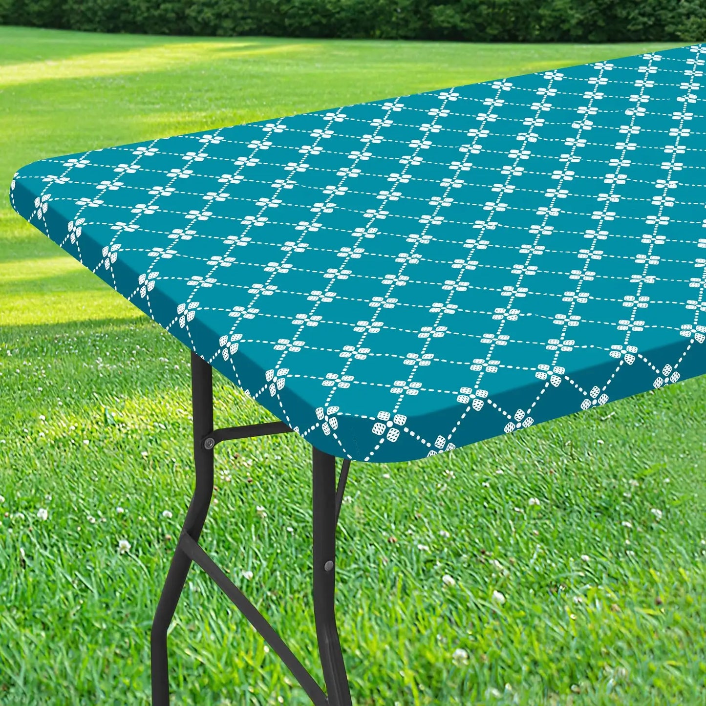 Olanly Rectangle Vinyl Table Cloth Elastic Fitted Tablecloth With Flannel Backing Waterproof Plastic Table Cover Camp Tablecloth