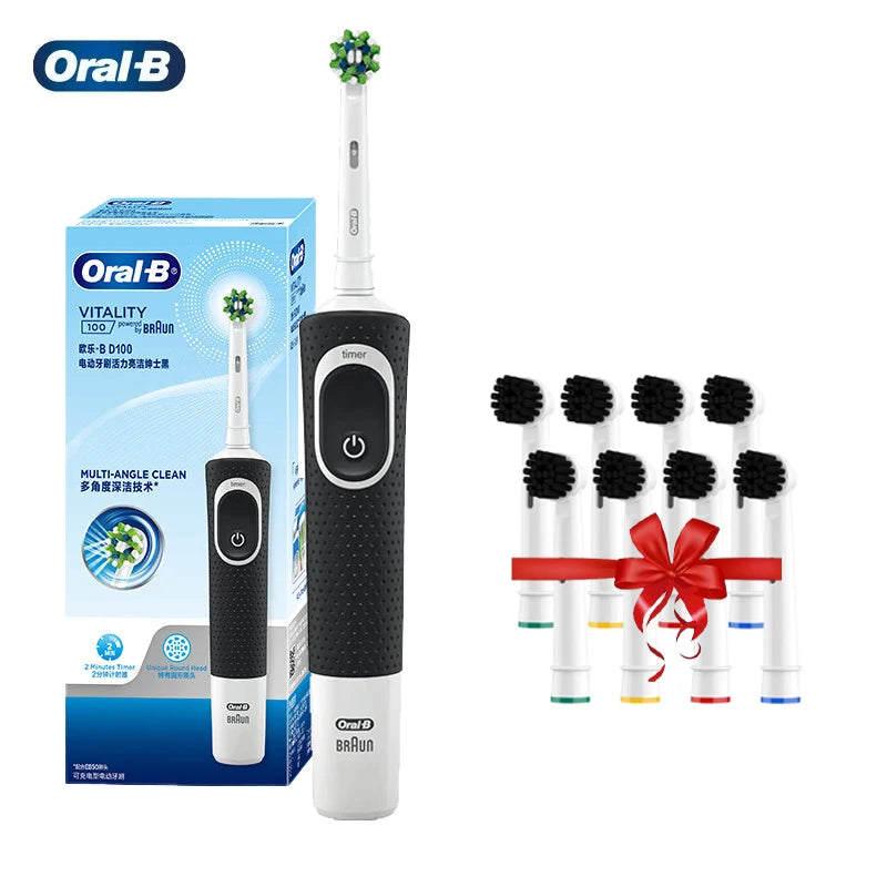 Oral B elektrinis dantų šepetėlis D100 Vitality 2D Kryžminis įkraunamas dantų šepetėlio valymo veiksmas su bambuko anglies šepetėlio galvutėmis
