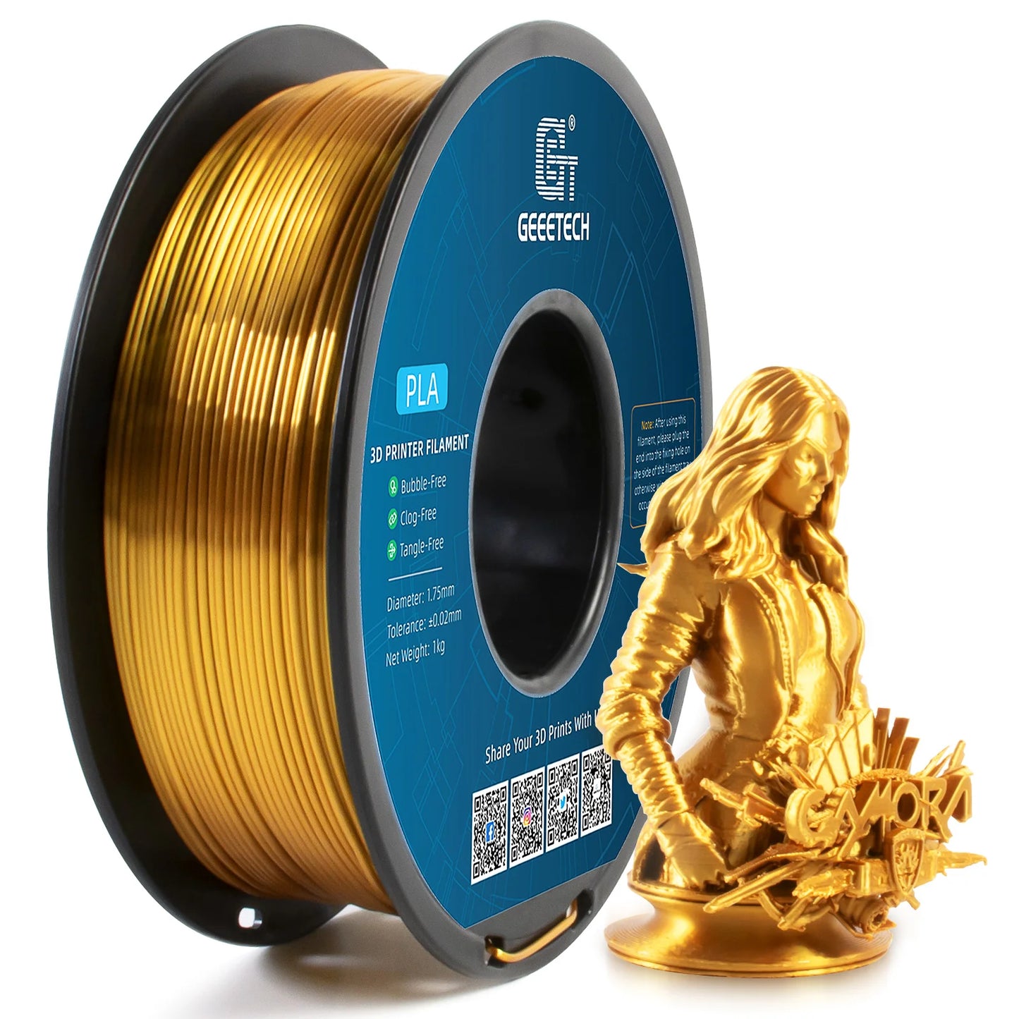 Geeetech 3D spausdintuvas Filament PLA PETG plastikas 1kg 1,75 mm, nesipainioja, 3D spausdinimo vielos medžiagos, juoda, balta, vakuuminė pakuotė