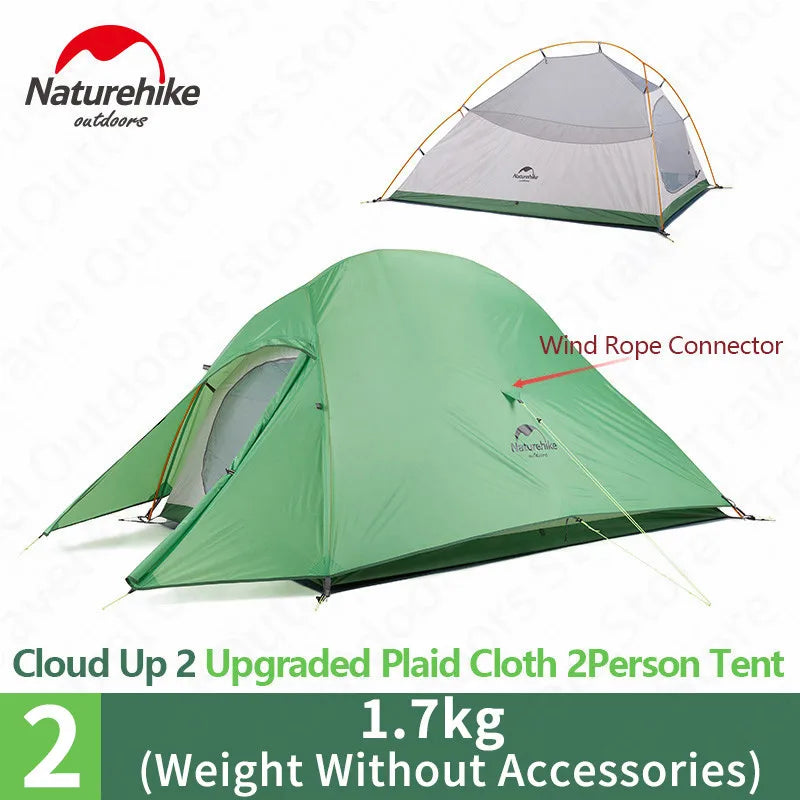 Naturehike Cloud Up 1 2 3 asmenų palapinė lauko itin lengvos nešiojamos stovyklavietės palapinės su kilimėliu Camping 20D silikoninė kelioninė palapinė