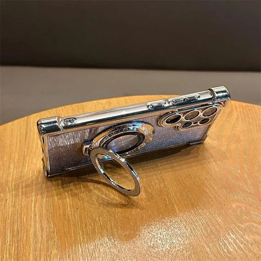 skirtas Magsafe Glitter Bracket dėklas, skirtas Samsung Galaxy S24 S25 Ultra S23 S22 Plus Note 20 stovo laikiklio gradiento padengimo dangtelis