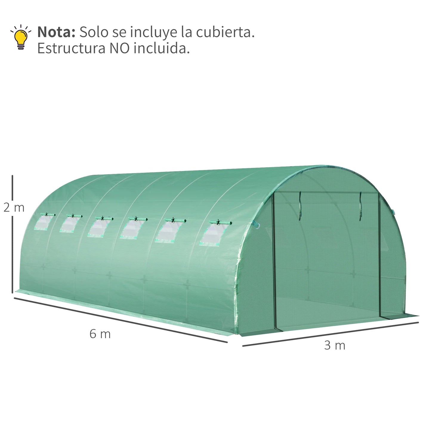 Outsunny tunelinis šiltnamio dangtis 6X3X2 m polietileno danga su 12 langų ir ritininėmis durimis sodui