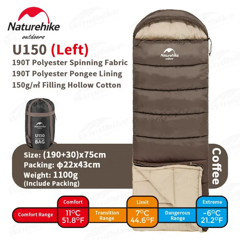 Naturehike Sleeping Bag Polyester Cotton Ultralight Winter Envelope Sleeping Bags for Adult Outdoor Camping Tourist Waterproof