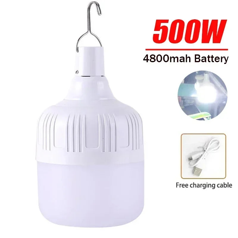 Didelės galios 500 W LED šviesos įkrovimo avarinė lemputė, nešiojamieji lauko žibintai, kepsninės stovyklavietės lempa Paieškos šviesos avarinė lemputė