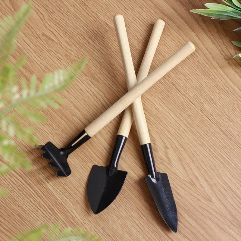 3vnt Mini sodo įrankių rinkinys vazonams medinė rankena kastuvas grėblys kastuvas Daugiafunkcis buitinis augalas bonsai įrankiai
