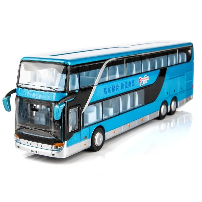 Children Toy Bus Car Boy Diecast Metal Model For Children Pull Back Miniature Sound Light Educational Collection Gift