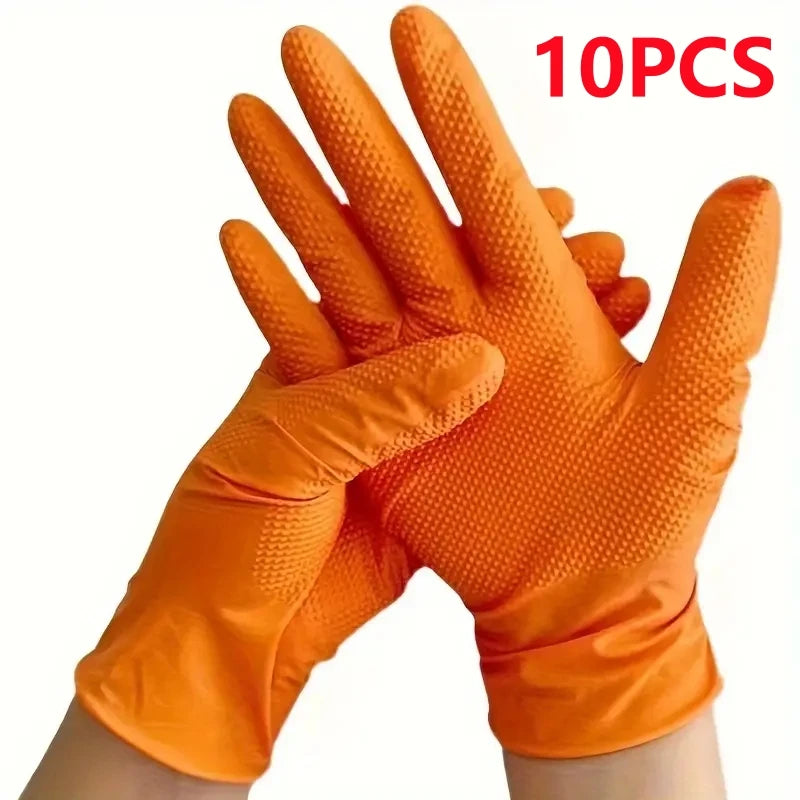 Sunkios oranžinės nitrilo pirštinės 8Mil pramoninės vienkartinės pirštinės su deimantinės tekstūros rankena, skirtos mechanikų saugos ir darbo pirštinėms