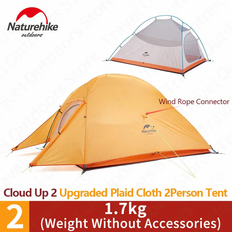 Naturehike Cloud Up 1 2 3 asmenų palapinė lauko itin lengvos nešiojamos stovyklavietės palapinės su kilimėliu Camping 20D silikoninė kelioninė palapinė