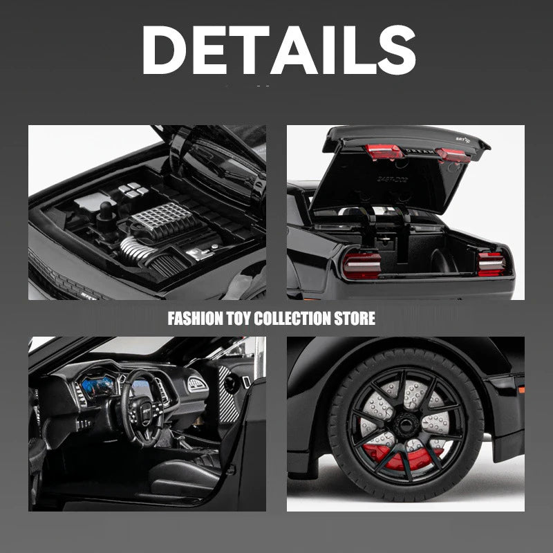 1:24 Dodge Challenger Hellcat Toy Car Die Cast Metel Cars Toy Pull Back Hellcat Model Cars with Sound and Light Hellc for Kids