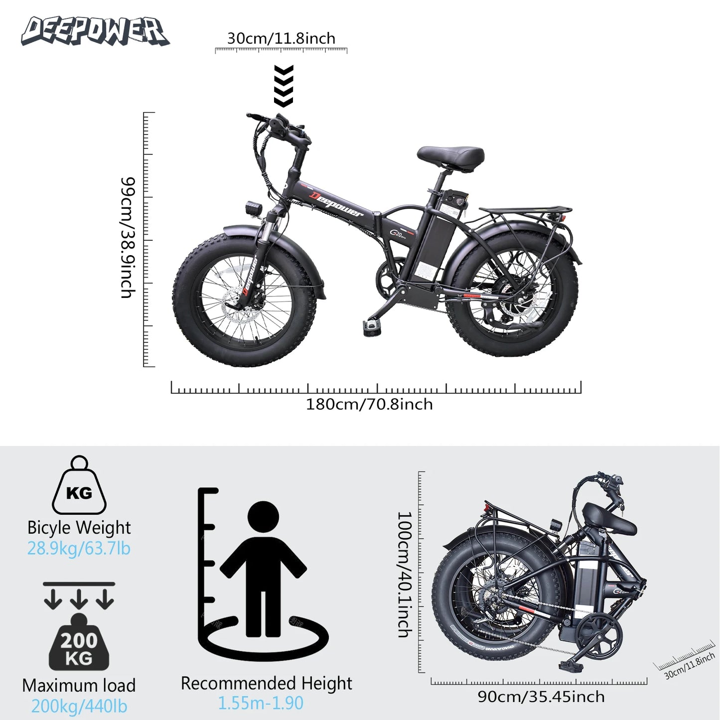 DEEPOWER G20Pro 1000W sulankstomas elektrinis dviratis 1000W 48V 25AH Fat Tire Ebike Mountain 20 colių elektrinis dviratis paplūdimio dviračiu E dviratis