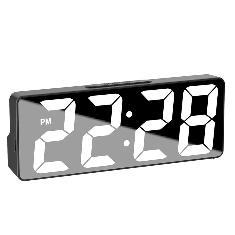 Naujausias skaitmeninis laikrodis LED žadintuvas miegamojo elektroninis stalinis laikrodis su temperatūros ekranu, reguliuojamu ryškumu 12/24 val.