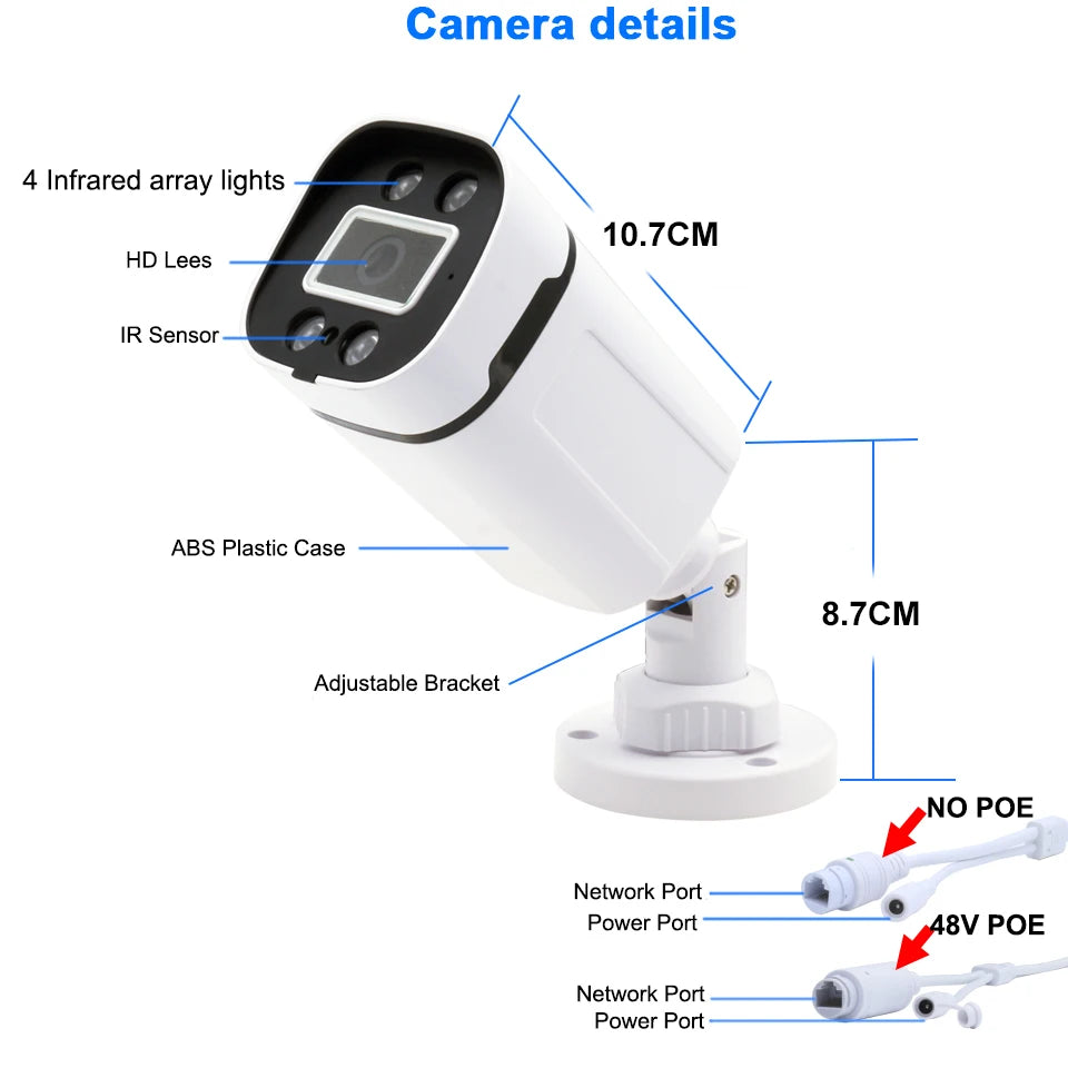 4K 8MP POE IP kamera Garso lauko POE/NOT POE H.265 Onvif Bullet CCTV namų 5MP spalvota naktinio matymo apsaugos kamera