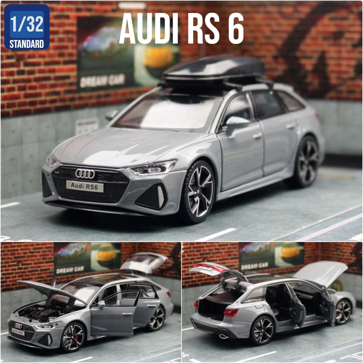 1/32 Audi RS6 Miniature Diecast Toy Car Model Sound & Light Doors Openable Educational Collection Gift for Children Boy Kid