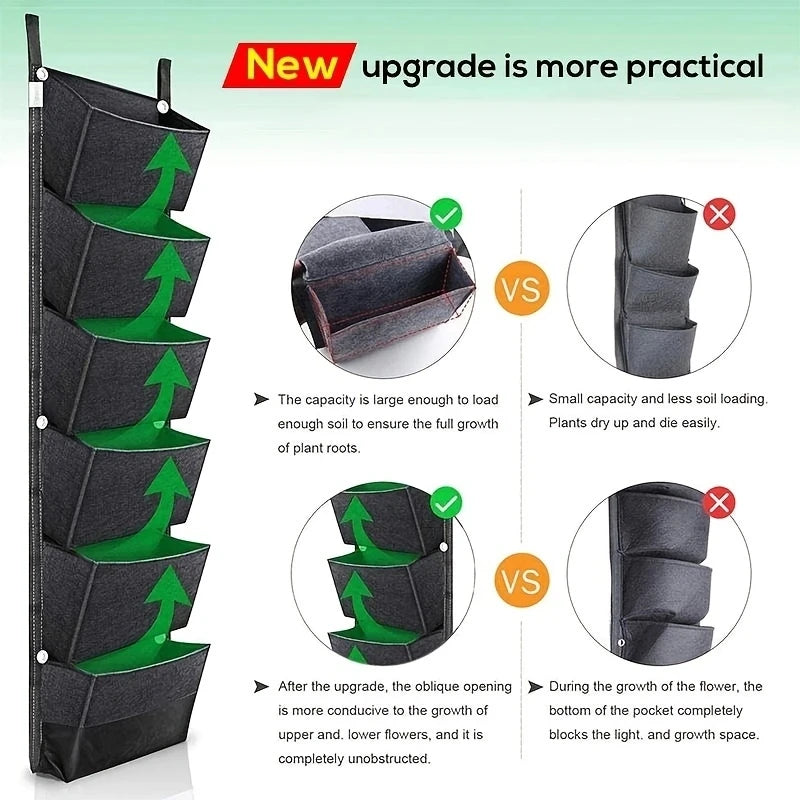 6 kišenės Sodo sieniniai sodinimo krepšiai Daržovių Žaliųjų Augalų Auginimo Sėjamoji Vertikali veltinio Audiniai Vaikų krepšeliai Sodo reikmenys