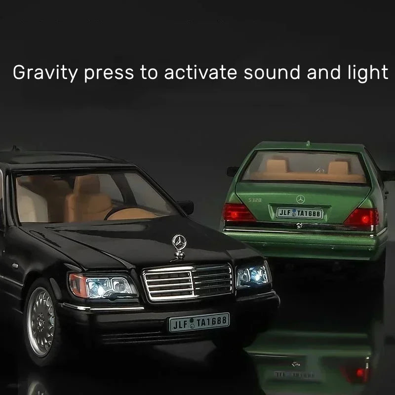Mažas automobilis 1:24 Mercedes Benz S320 W140 lydinio miniatiūrinis automobilio modelis, liejamas metalinis garsas& šviesos kolekcija vaikams žaislinė transporto priemonė, dovana