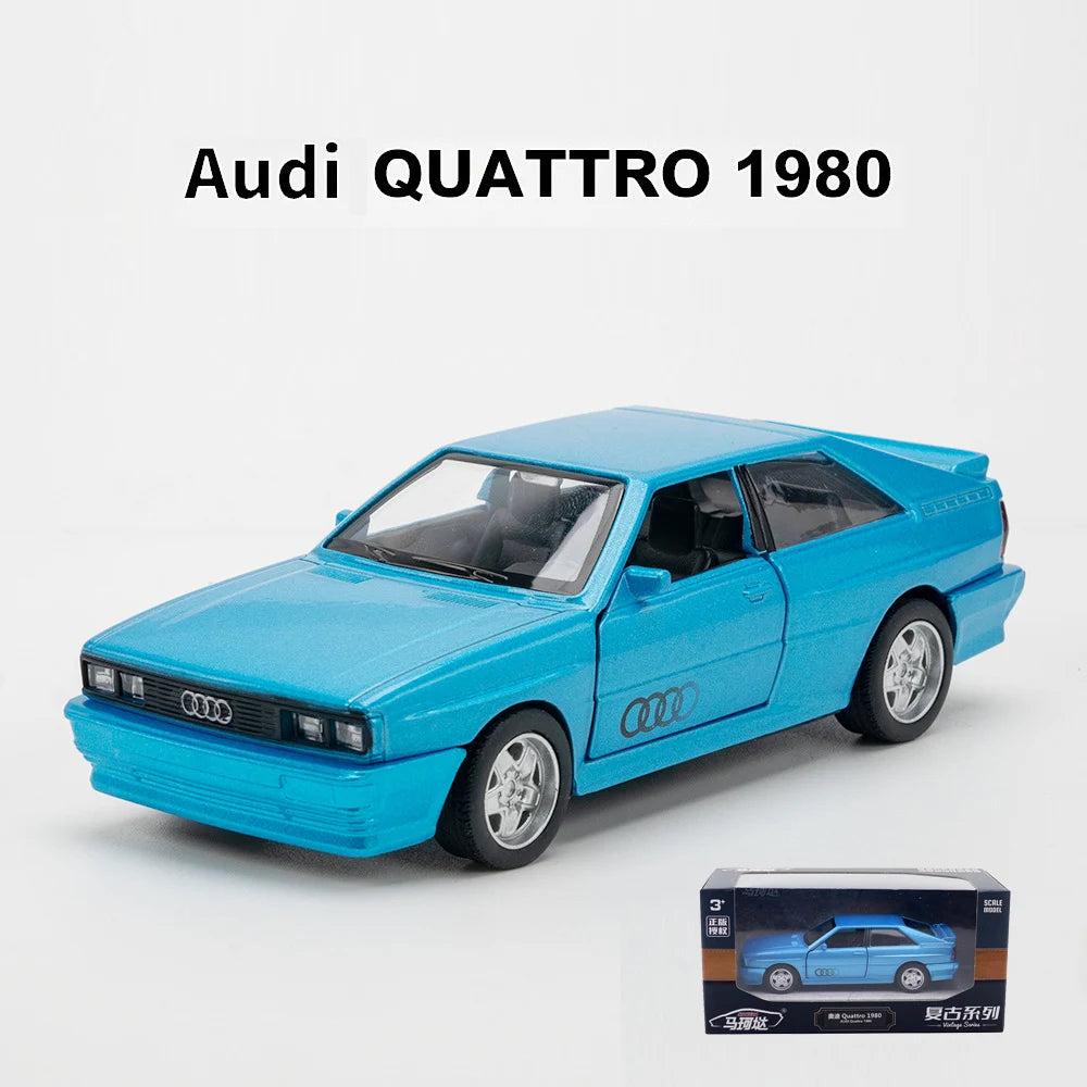 1:36 Audi Quattro 1980 Lengvojo lydinio automobilių modeliai Žaisliniai liejiniai Transporto priemonės Modelis Atidarytos durelės Atitraukti atgal Sportinis automobilis vaikams Dovana