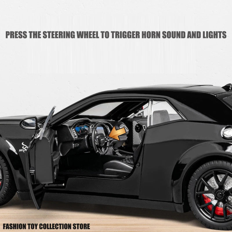 1:24 Dodge Challenger Hellcat Toy Car Die Cast Metel Cars Toy Pull Back Hellcat Model Cars with Sound and Light Hellc for Kids