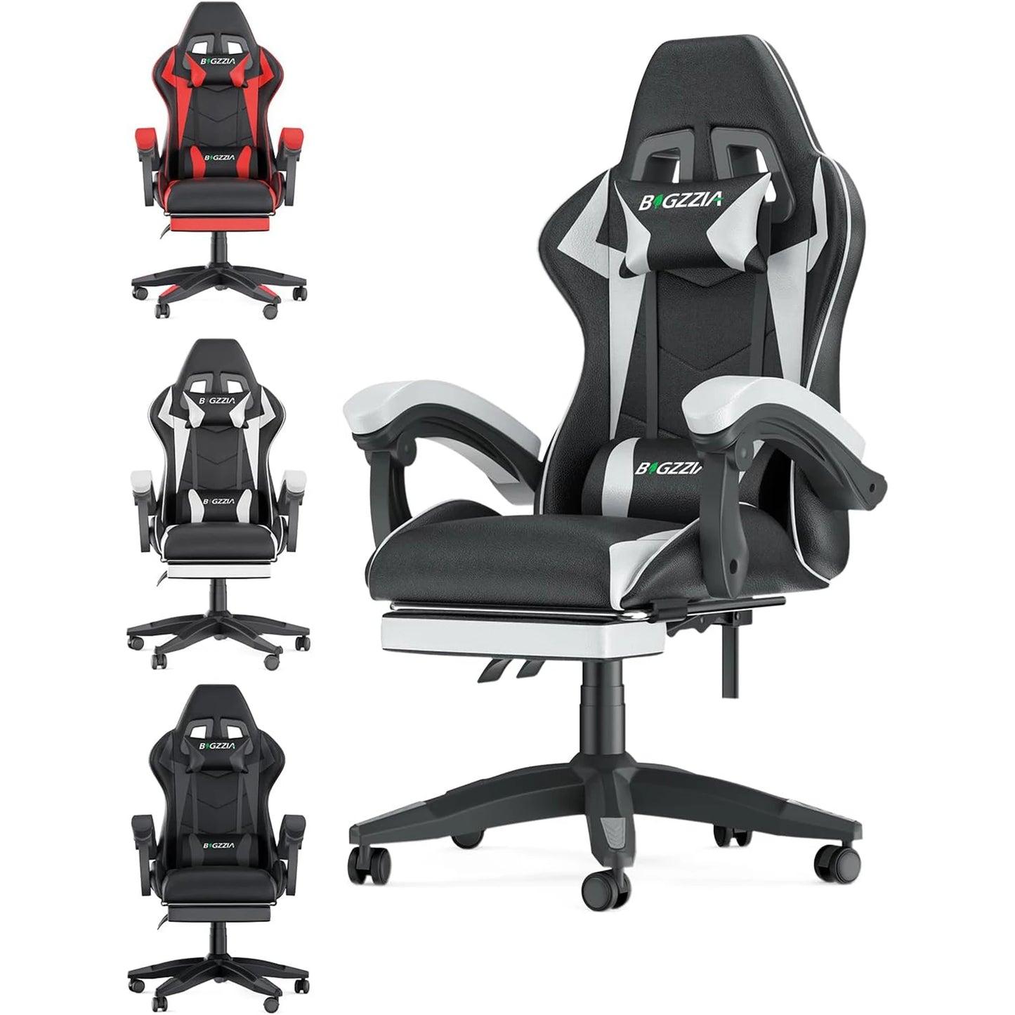 Žaidimų kėdė su kojų atrama Žaidimų kėdės Ergonomiškos su juosmens pagalvėlėmis Galvos atrama Žaidimų kėdės Reguliuojamo aukščio kompiuterio kėdė