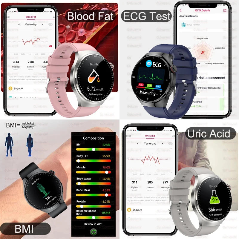 2024 m. naujas medicininės klasės išmanusis laikrodis cukraus kiekio kraujyje ir lipidų šlapimo rūgšties EKG + PPG kūno temperatūros Bluetooth skambučio sveikatos išmanusis laikrodis
