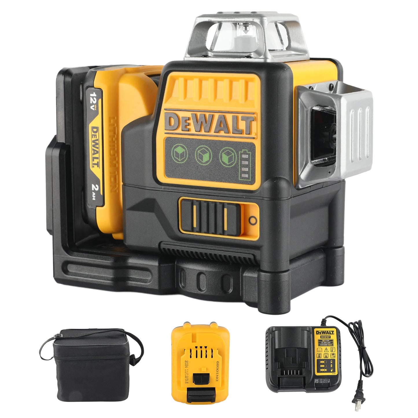 2025 m. Dewalt DW089LG 3 pusių * 360 laipsnių vertikali 12 linijų lazerinis lygis 360 horizontalus žalios šviesos lygio matuoklis lauke