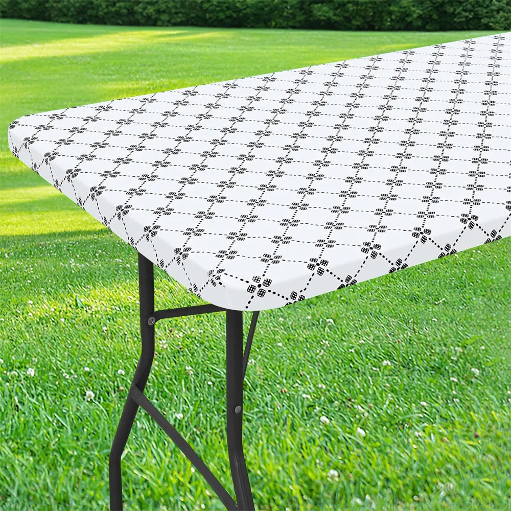 Olanly Rectangle Vinyl Table Cloth Elastic Fitted Tablecloth With Flannel Backing Waterproof Plastic Table Cover Camp Tablecloth