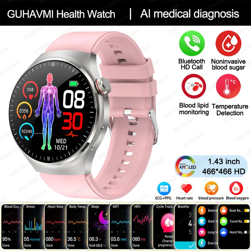 2024 m. naujas medicininės klasės išmanusis laikrodis cukraus kiekio kraujyje ir lipidų šlapimo rūgšties EKG + PPG kūno temperatūros Bluetooth skambučio sveikatos išmanusis laikrodis