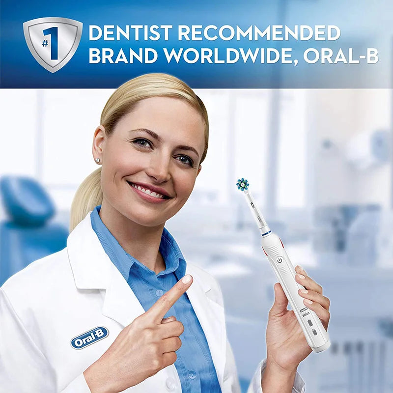 Oral B elektrinis dantų šepetėlis Pro 4000 3D veiksmo kasdienis dantų valymo matomas slėgio jutiklis, 4 režimų dantenų priežiūros priemonės, atsparios vandeniui, įkraunamos