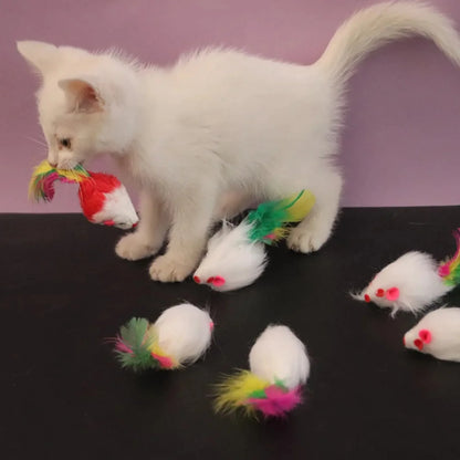 10 vnt Minkštos vilnos netikros pelės katės žaislai Spalvingos plunksnos Juokingi žaislai katėms Interaktyvūs žaislai 고양이 장난감 Juguetes Para Gatos