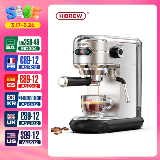HiBREW kavos aparatas Cafetera 20 Bar Inox Pusiau automatinis Super Slim ESE POD ir Espreso Cappuccino miltelių aparatas Karštas vanduo H11