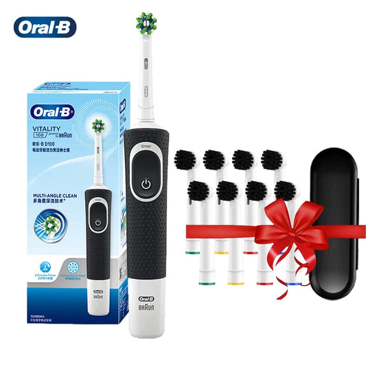 Oral B elektrinis dantų šepetėlis D100 Vitality 2D Kryžminis įkraunamas dantų šepetėlio valymo veiksmas su bambuko anglies šepetėlio galvutėmis