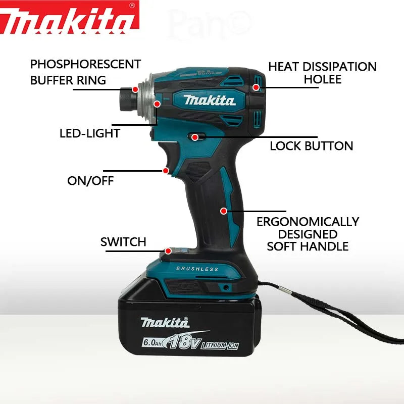 Makita DTD172 daugiafunkcis ličio elektrinis įrankis 18V elektrinis atsuktuvas Akumuliatorinis bešepetis elektrinis smūginis gręžtuvas