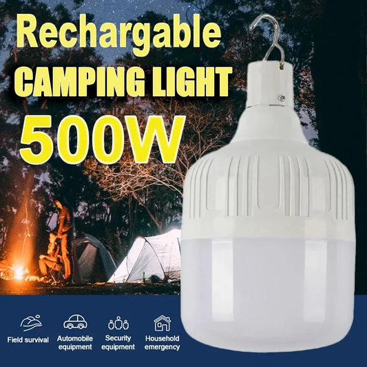 Didelės galios 500 W LED šviesos įkrovimo avarinė lemputė, nešiojamieji lauko žibintai, kepsninės stovyklavietės lempa Paieškos šviesos avarinė lemputė