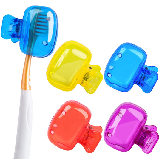 4 pakuotės dantų šepetėlių dangteliai, dangteliai, apsauginiai dangteliai, spaustukai, nešiojamasis plastikinis dantų šepetėlio galvutės dėklas, skirtas kelionių stovyklavimo mokyklai